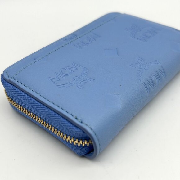 MCM Aren Della Robbia Blue Embossed Monogram Leather Card Case - Picture 5 of 12